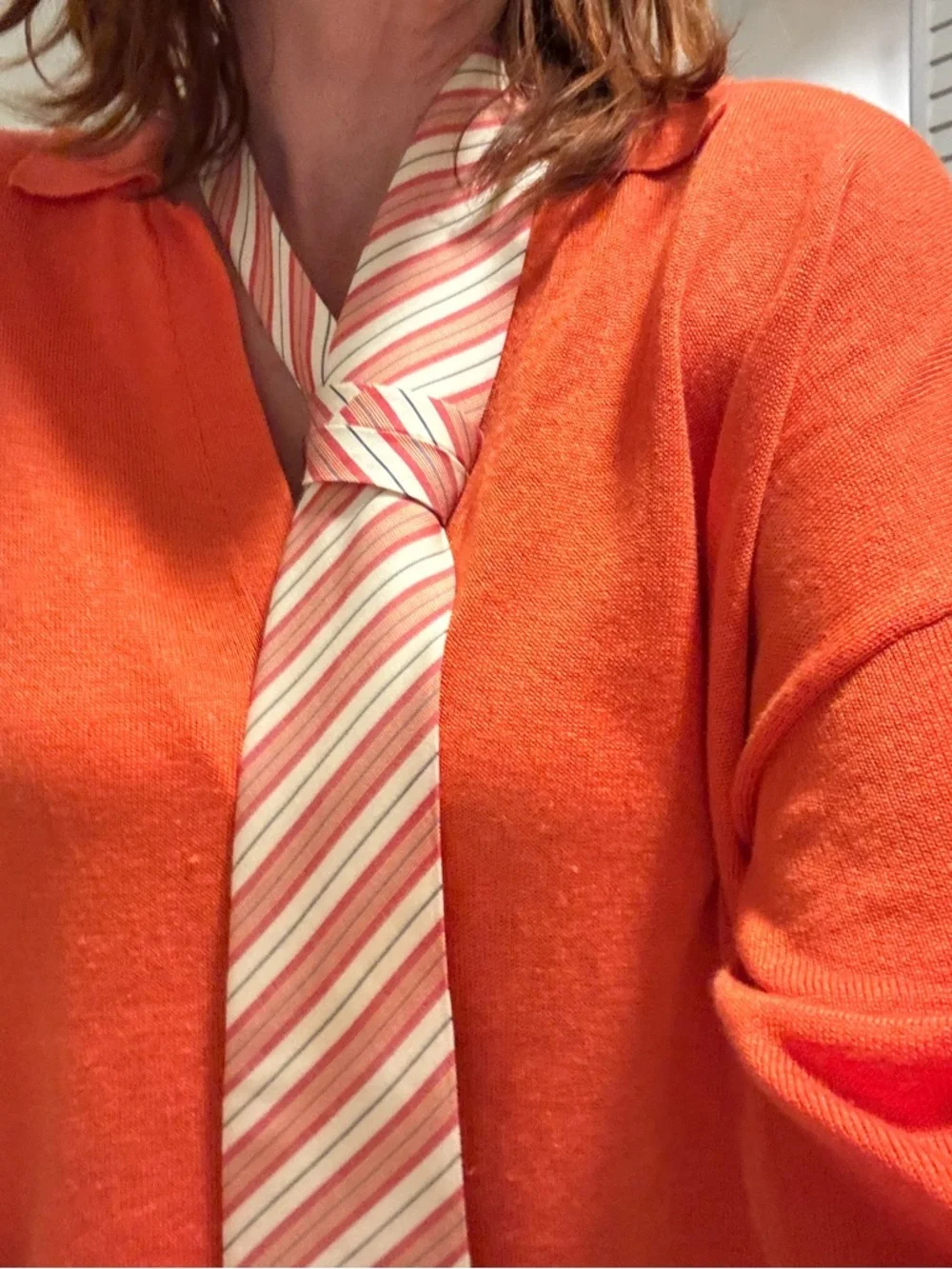 Vintage Christian Dior Monsieur Tie - Cream Coral Salmon Stripe Made France